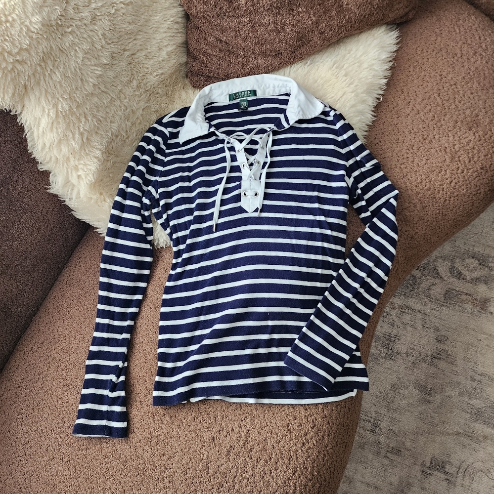 Lauren Ralph Lauren Striped Long Sleeve Polo Top